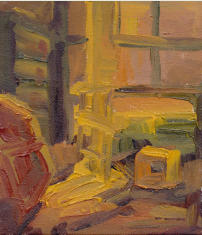 Atelier III, l auf Baumwolle, 14 x 12 cm