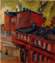 Blick Atelier, l auf Pappe, 56 x 49 cm