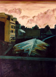 Blick Kofferfabrik Frth, l auf Baumwolle, 75 x 55 cm