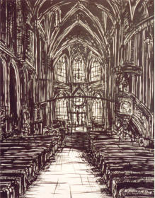 Lorenzkirche, Tusche auf grundiertem Leinen, 95 x 75 cm