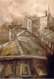 Blick Kofferfabrik, l auf Leinwand, 100 x 70 cm