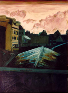 Blick Kofferfabrik Frth, l auf Baumwolle, 75 x 55 cm