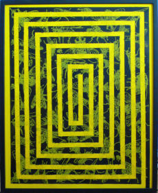 Labirinto con mosche gialle, olio / alkyd su tela, 76 x 61 cm