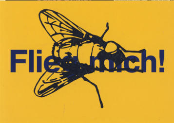 Mosca "Flieg Mich" ad olio su offset, 10 x 15 cm