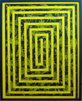 Labirinto con mosche gialle, olio / alkyd su tela, 76 x 61 cm