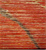 Red stripe, Oil on sisal, 16 x 15 cm