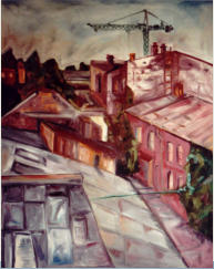 Blick Kofferfabrik, l auf Baumwolle, 100 x 80 cm