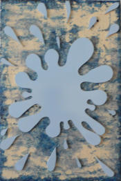 Kleksbild hellblau, Lack auf PVC + l auf KR, 30 x 20 cm