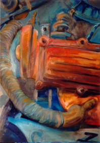 Motorenteil (VW-Polo), l auf Baumwolle 70 x 50 cm